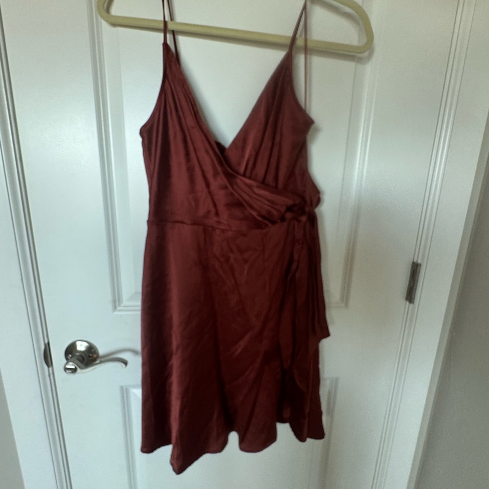 Express brown satin Mini wrap Dress